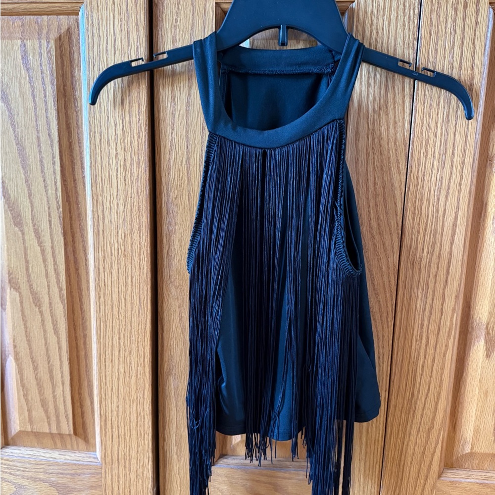 Black Fringe Sleeveless Top